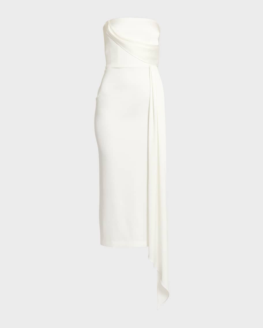 Alex Perry Satin Crepe Strapless Dress With Drape Detail | Neiman Marcus