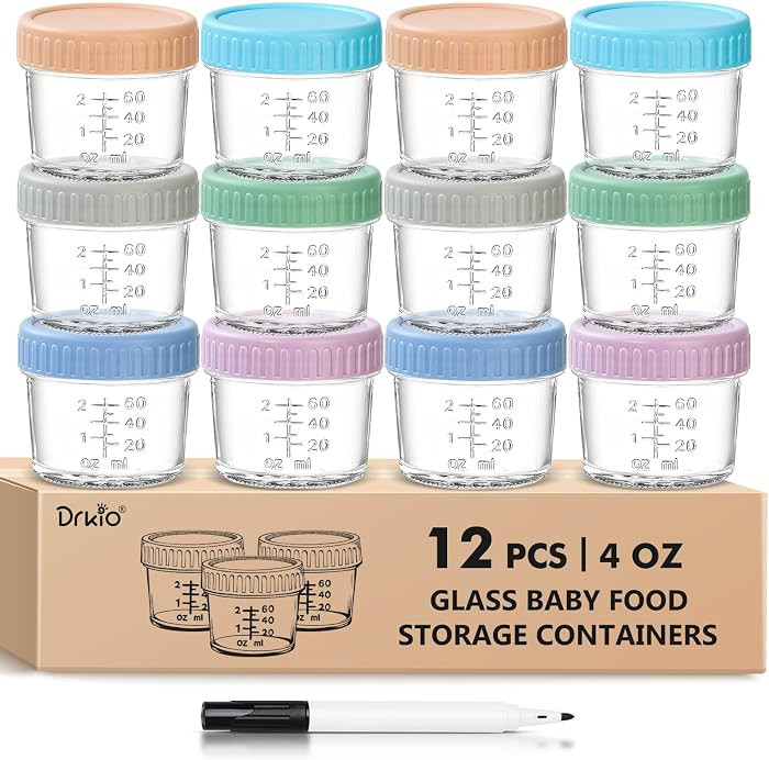 DRKIO 12 Pack Glass Baby Food Storage Containers - 4 Oz Baby Food Jars with Lids Baby Food Maker ... | Amazon (US)