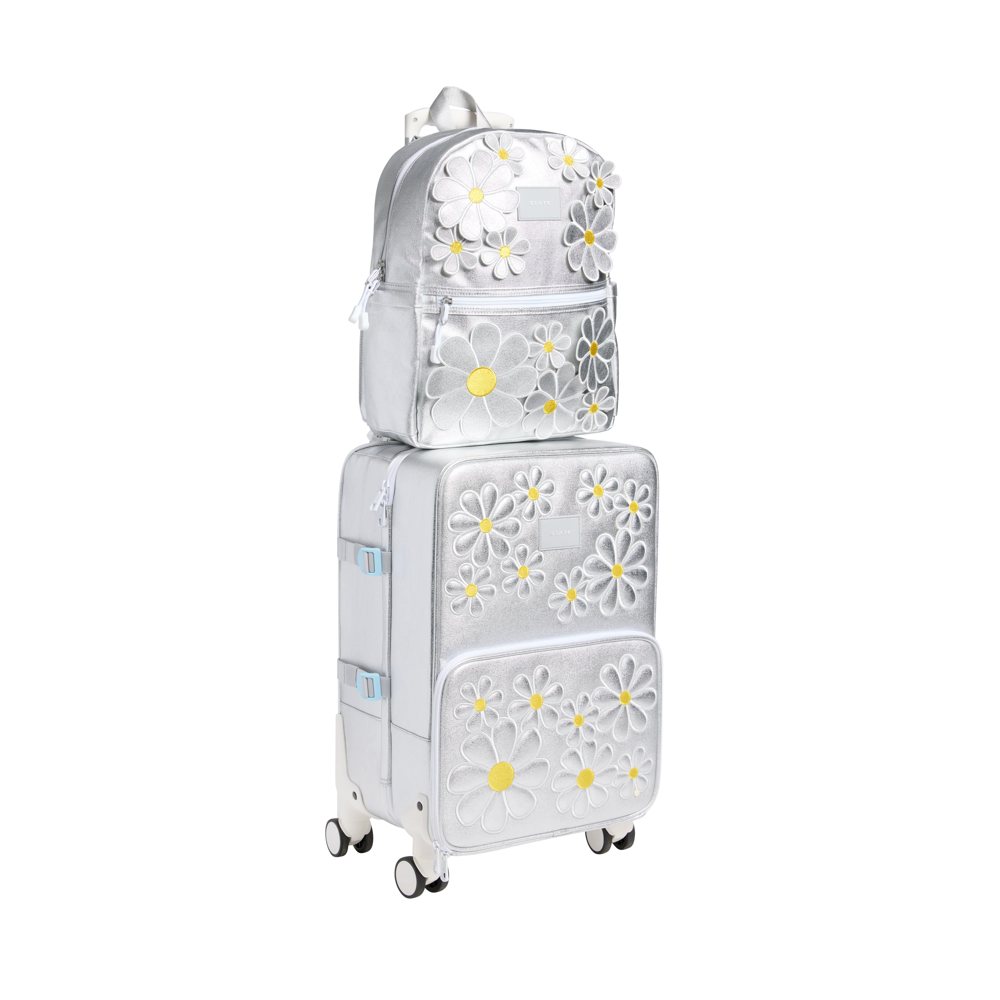 STATE Bags | Logan Carry-On Suitcase Metallic 3D Daisies | STATE Bags