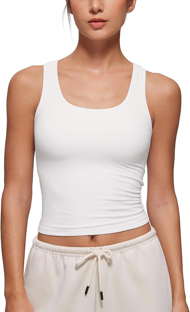 CRZ YOGA Softembrace Casual Tops for Women Soft Double Lined Scoop Neck Crop Sleeveless Shirts Ba... | Amazon (US)