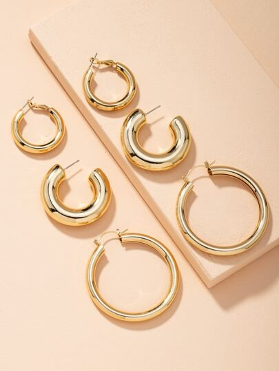 3pairs Chunky Hoop Earrings | SHEIN USA | SHEIN