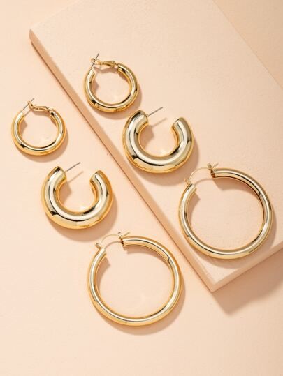 3pairs Chunky Hoop Earrings | SHEIN