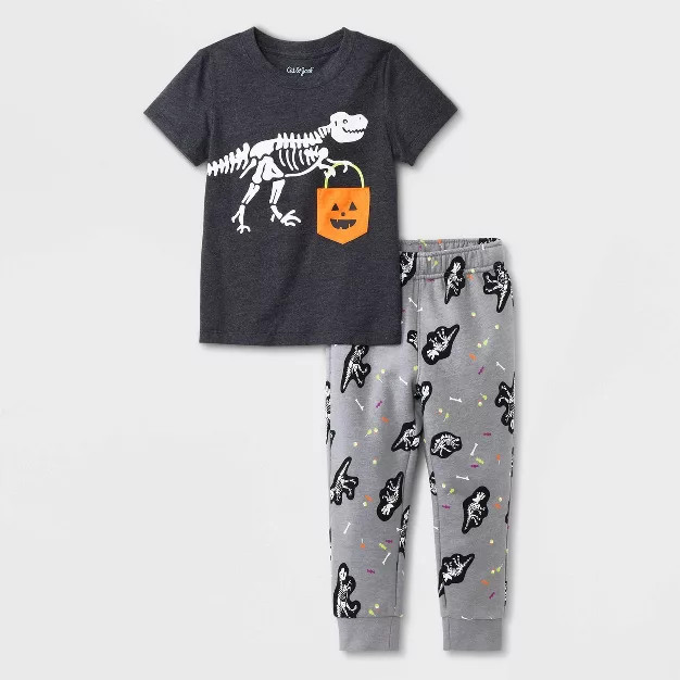 Toddler Boys' Halloween Skeleton T-Rex Short Sleeve T-Shirt and Fleece Jogger Set - Cat & Jack™... | Target