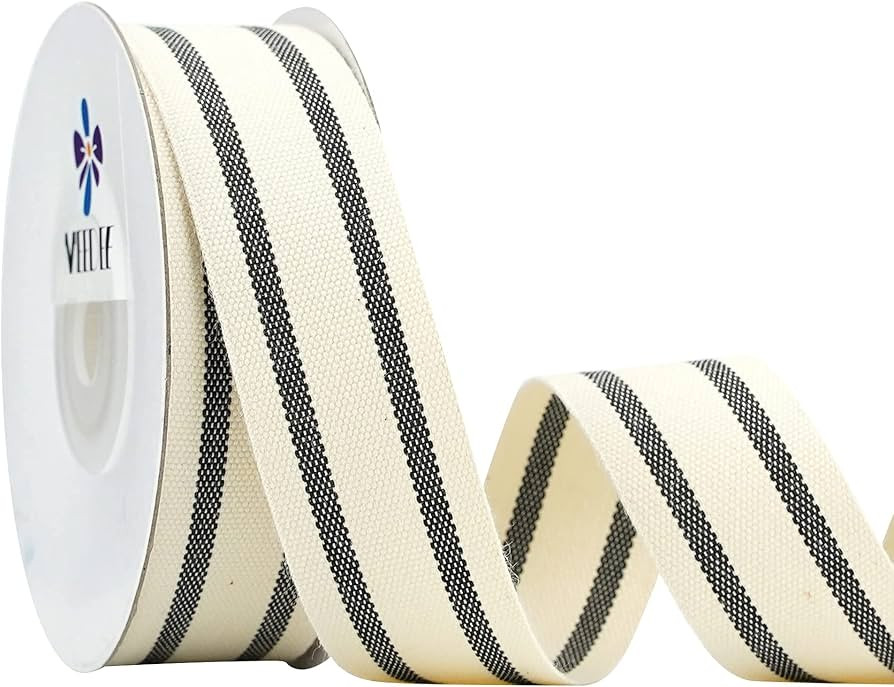 MEEDEE Natural Cotton Stripes Fabric Ribbon 1 inch Black and White Stripe Ribbon for DIY Crafts, ... | Amazon (US)