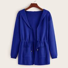 Dual Pockets Drawstring Waist Hooded Cardigan | SHEIN