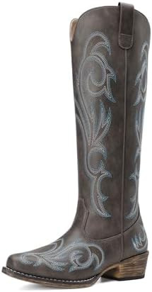 DREAM PAIRS Womens Cowboy Boots Comfortable Cowgirl Knee High Boots Pull On Side Zipper Chunky He... | Amazon (US)