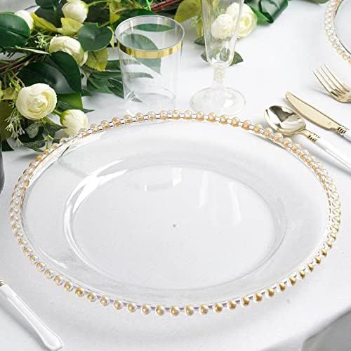 Amazon.com | Efavormart 6 Pack 12" Gold Clear Acrylic Round Charger Plates With Beaded Rim Dinner... | Amazon (US)