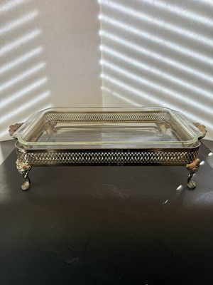Vintage Glass & Ornate Metal Footed Serving Tray –Elegant Pierced Design | eBay US
