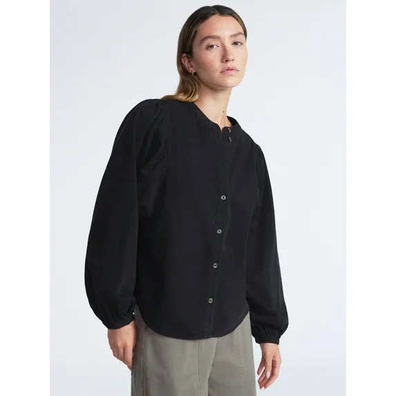 Scoop Women's Cotton Denim Shirt with Blouson Sleeves, Sizes XS-XXL | Walmart (US)
