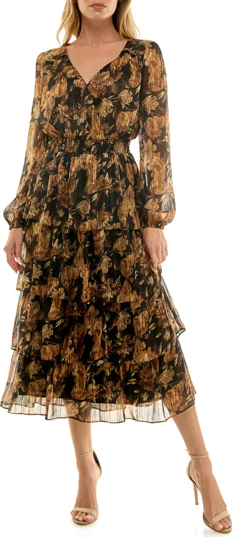 Socialite Floral Long Sleeve Tiered Midi Dress | Nordstrom | Nordstrom