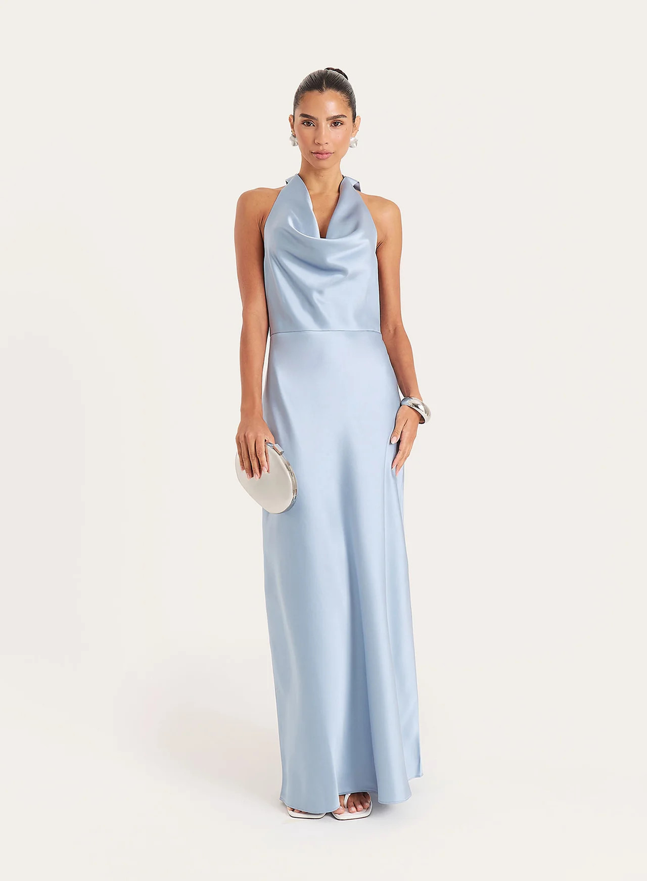 Women's Blue Satin Cowl Neck Maxi Dress | Phoebe | 4th & Reckless | 4th & Reckless