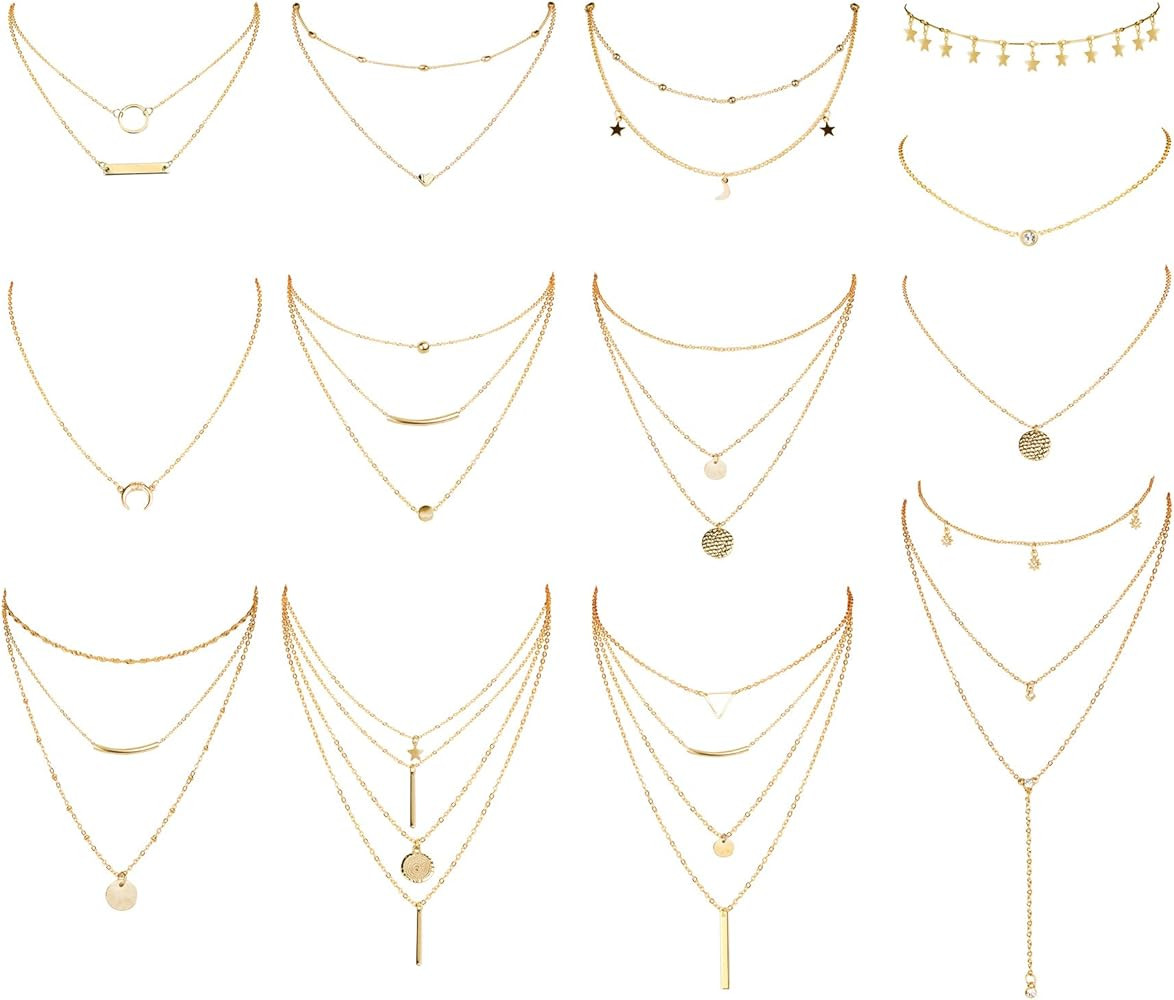 YADOCA 13 Pcs Layered Necklace Multilayer Choker Necklace for Women Charm Tiered Long Choker Chai... | Amazon (US)