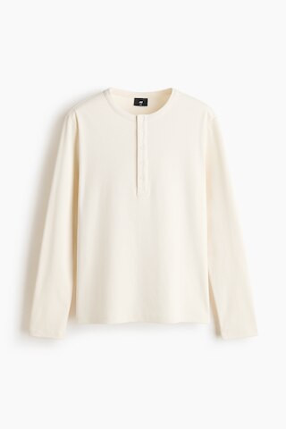 H & M - Slim-Fit Ribbed Henley Shirt - Cream | H&M (US + CA)