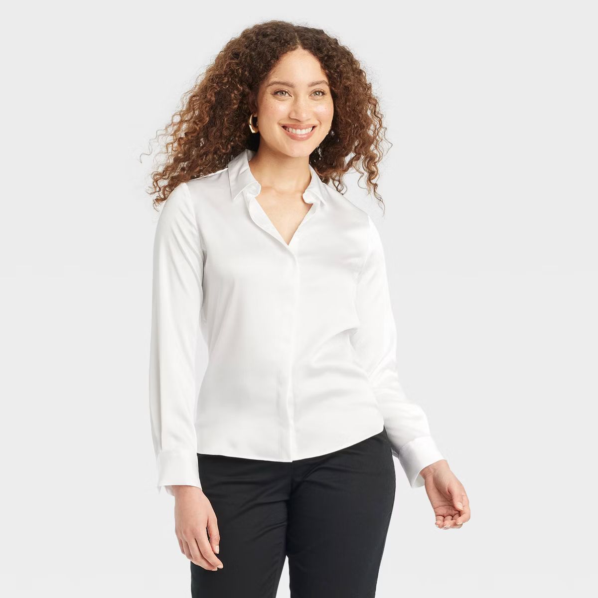 Women's Long Sleeve Button-Down Satin Shirt - A New Day™ | Target