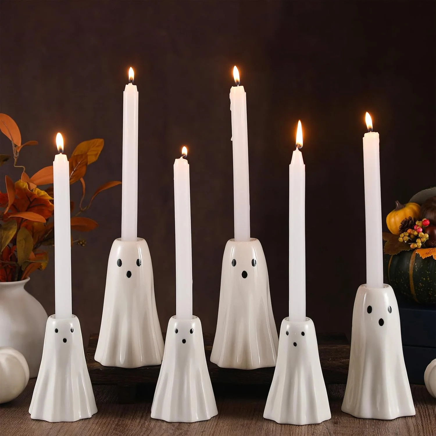 6 Pieces Halloween Ghost Candle Holders Ceramic Ghost Shaped Candle Holders Halloween Taper Candl... | Walmart (US)