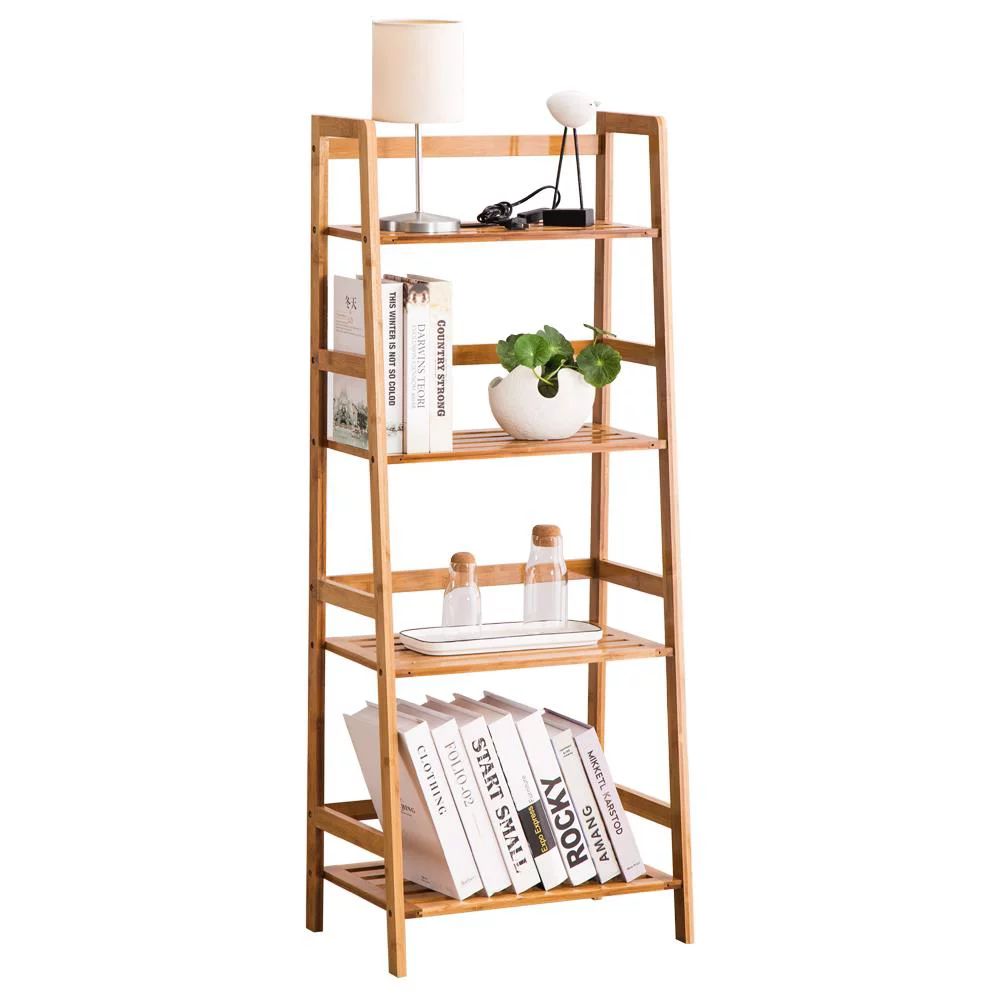 Ktaxon Bamboo 4 Shelf Bookcase, Multifunctional Ladder-Shaped Plant Flower Stand Rack Bookrack St... | Walmart (US)
