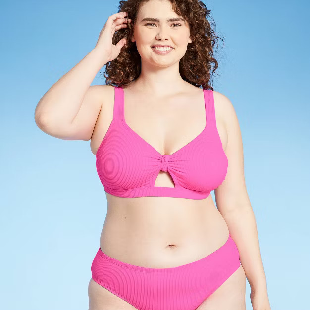 Juniors' Plus Size Ribbed Knot-Front Bralette Bikini Top - Xhilaration™ | Target