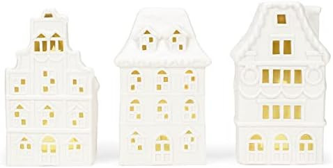 Village Row House White 8 x 4.5 Porcelain Holiday Tea Light Figurines Set of 3 | Amazon (US)
