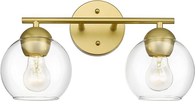 Emak 2-Light Gold Bathroom Light Fixtures Over Mirror, Globe Bathroom Vanity Light with Clear Gla... | Amazon (US)