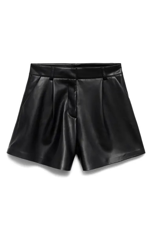 MANGO Pleat Front Faux Leather Shorts in Black at Nordstrom, Size 4 | Nordstrom