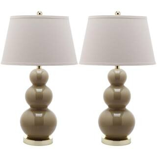 SAFAVIEH Pamela 27 in. Taupe Triple Gourd Ceramic Table Lamp with Off-White Shade (Set of 2) LIT4... | The Home Depot