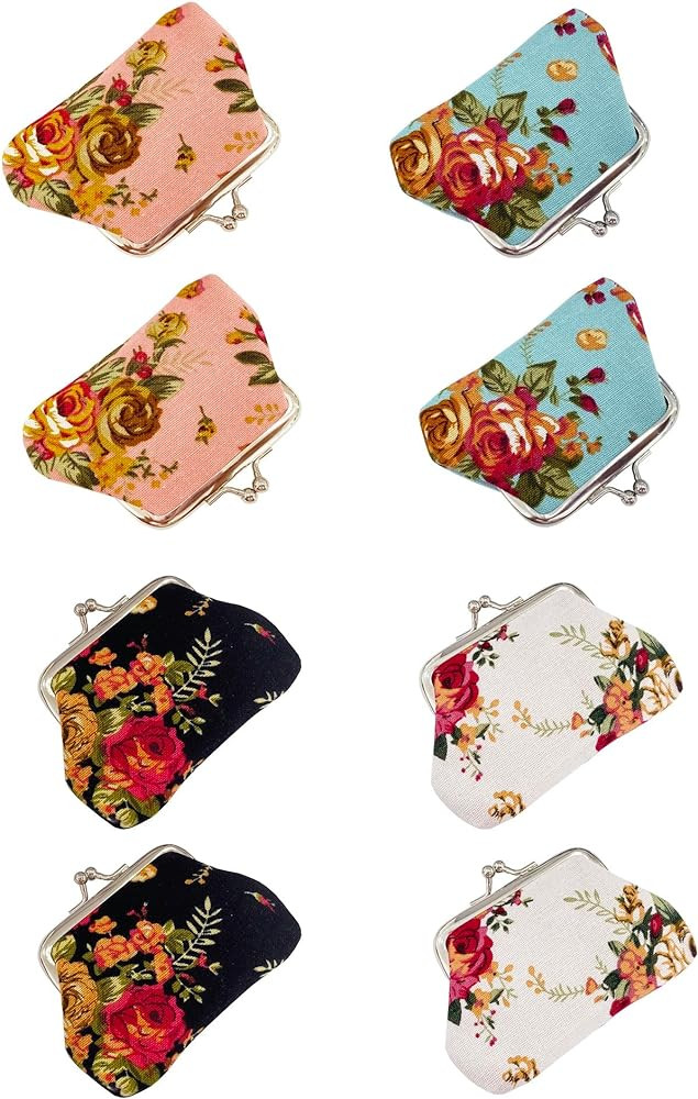 MIAO JIN 8Pcs Small Canvas Floral Coin Purses Present Bag with Clasp Kiss Lock Change Pouch Mini ... | Amazon (US)