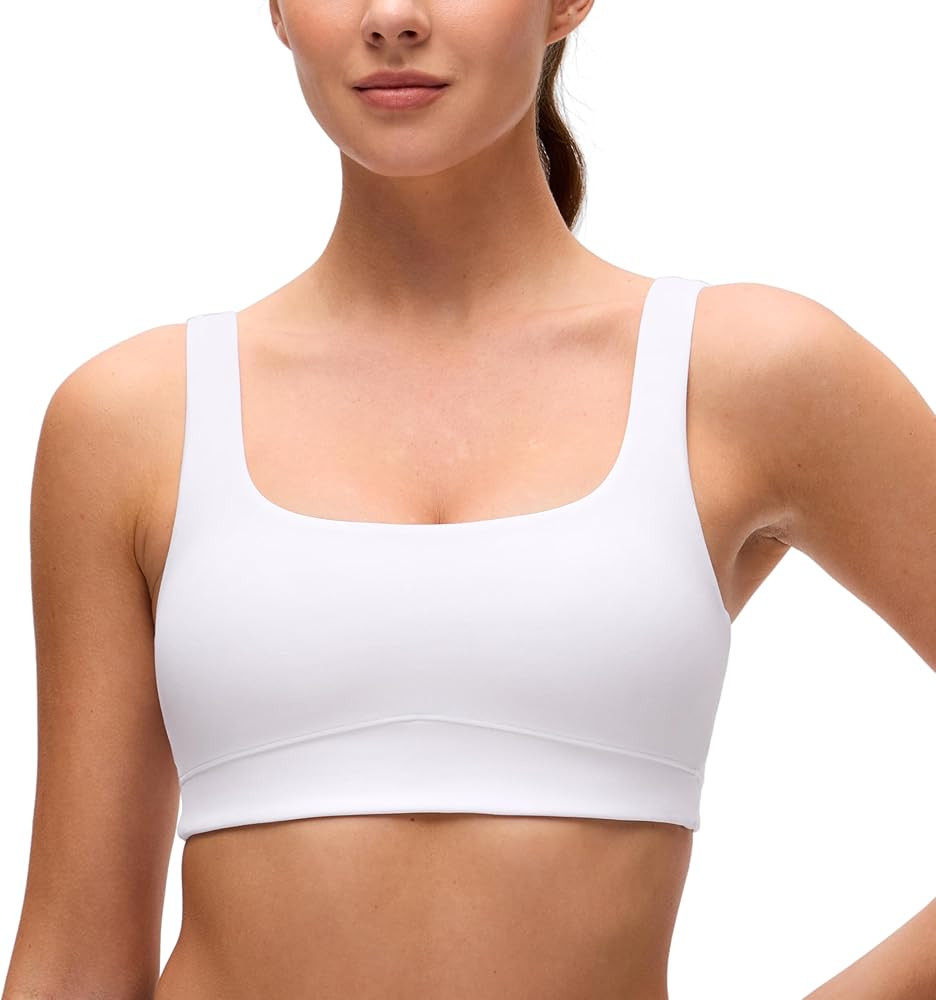 CRZ YOGA Butterluxe Scoop Neck Sports Bras for Women - U Back Padded Wide Strap Wireless Yoga Top | Amazon (US)