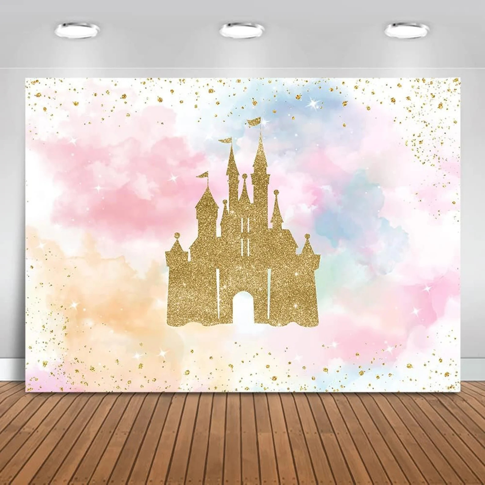 Princess Castle Birthday Backdrop Banner Watercolor Pastel Rainbow Pink Gold Castle Princess Birt... | Etsy (US)