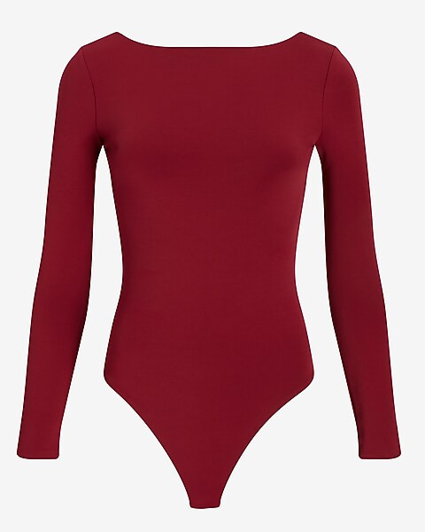Body Contour Matte Long Sleeve Scoop Back Thong Bodysuit | Express