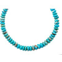 Blue Turquoise Necklace Faceted Solid Strand Link Beaded Sterling Silver 20 Inches Natural Stone Smooth Light 7mm Rondelles | Etsy (US)