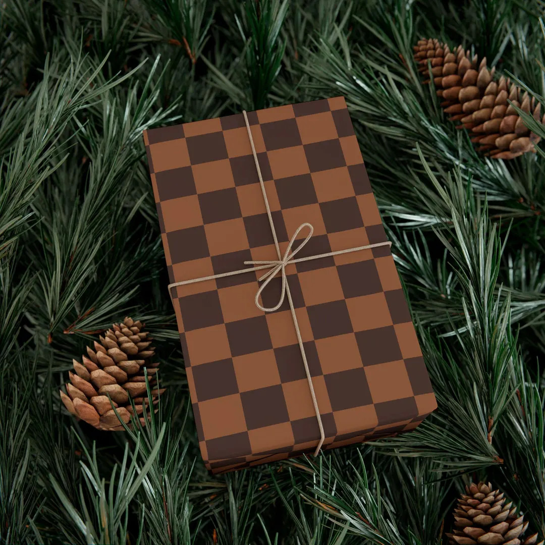 Brown Checker Wrapping Paper: Designer Gift Wrap - Etsy | Etsy (US)