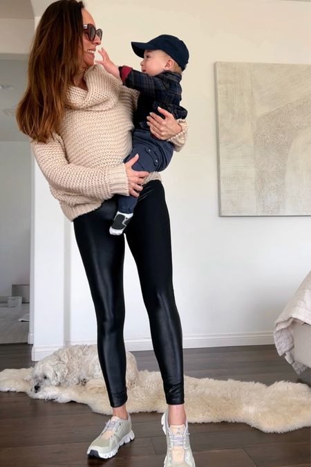 Make your workout gear look more chic with shiny leggings to get the look of faux leather and by swapping your sweatshirt for a machine washable sweater (wearing a size S in the legging) 

#LTKfamily #LTKstyletip #LTKkids