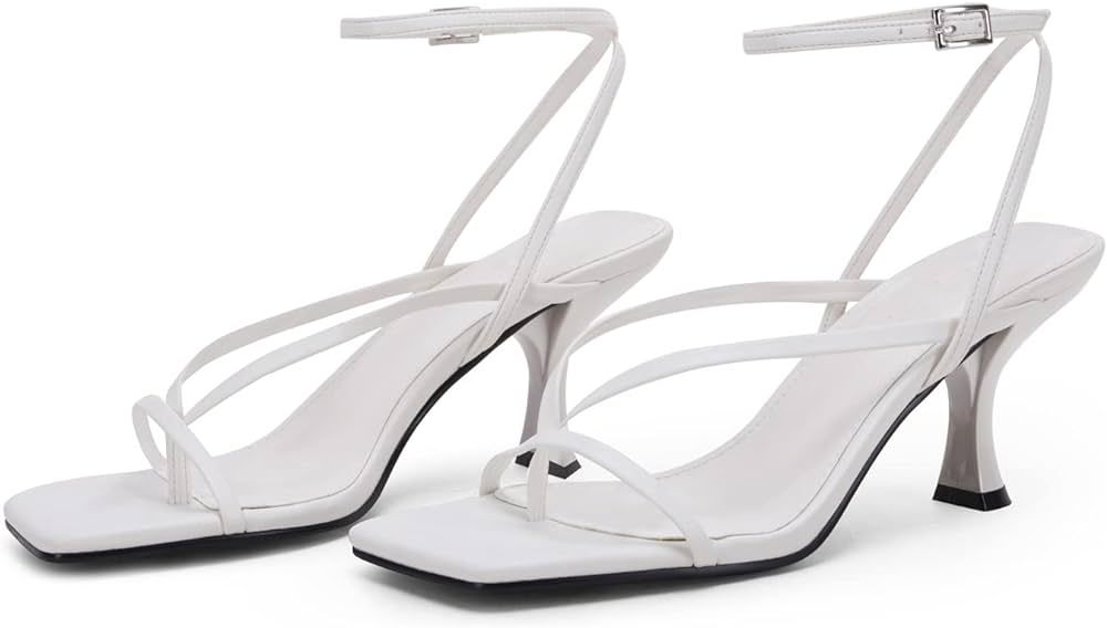 PiePieBuy Women's Lace Up Heeled Sandals Square Flip Flop High Heels Strappy Party Shoes | Amazon (US)