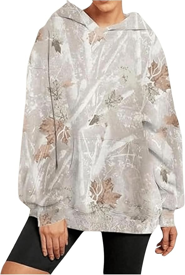 SHENHE Women's Graphic Hoodie Leaf Print Long Sleeve Loose Hoodie Sweatshirt with Pocket | Amazon (US)