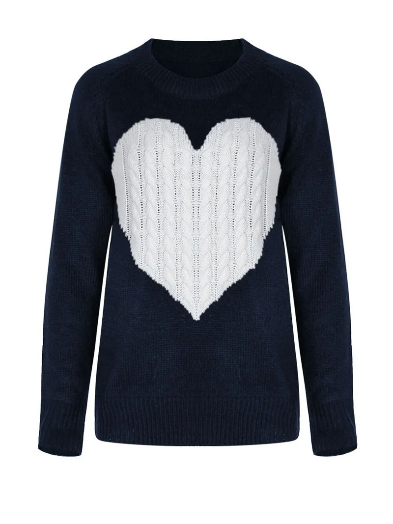 Cogild Women Cute Heart Sweaters Casual Crew Neck Pullover Cable Knitted Sweater | Walmart (US)