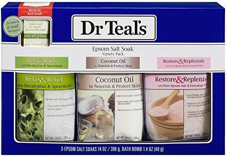 Dr Teal's Epsom Salt Gift Set 2019-3 Pack Includes Eucalyptus, Coconut, Pink Himalayan Salt- A Ba... | Amazon (US)