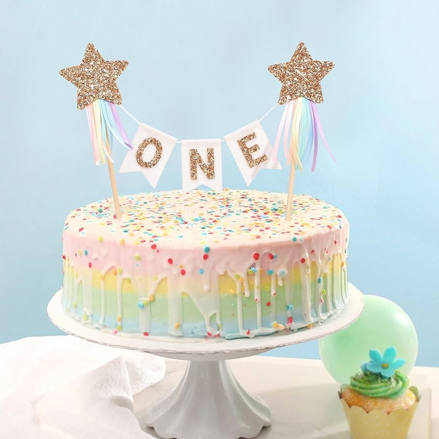Gold Star Rainbow Cake Topper - First Birthday Pastel Rainbow Cake Topper, Shooting Star Cake Pic... | Amazon (US)