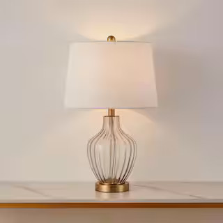 KAWOTI 23 in. Clear Glass Antique Brass Handcrafted Table Lamp with Rotary Switch 21267 - The Hom... | The Home Depot
