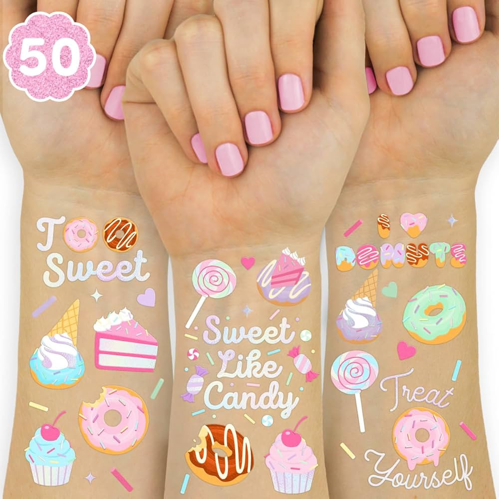 xo, Fetti Donut Temporary Tattoos - 50 Iridescent Styles | Sweet One Birthday Decorations, Two Sw... | Amazon (US)