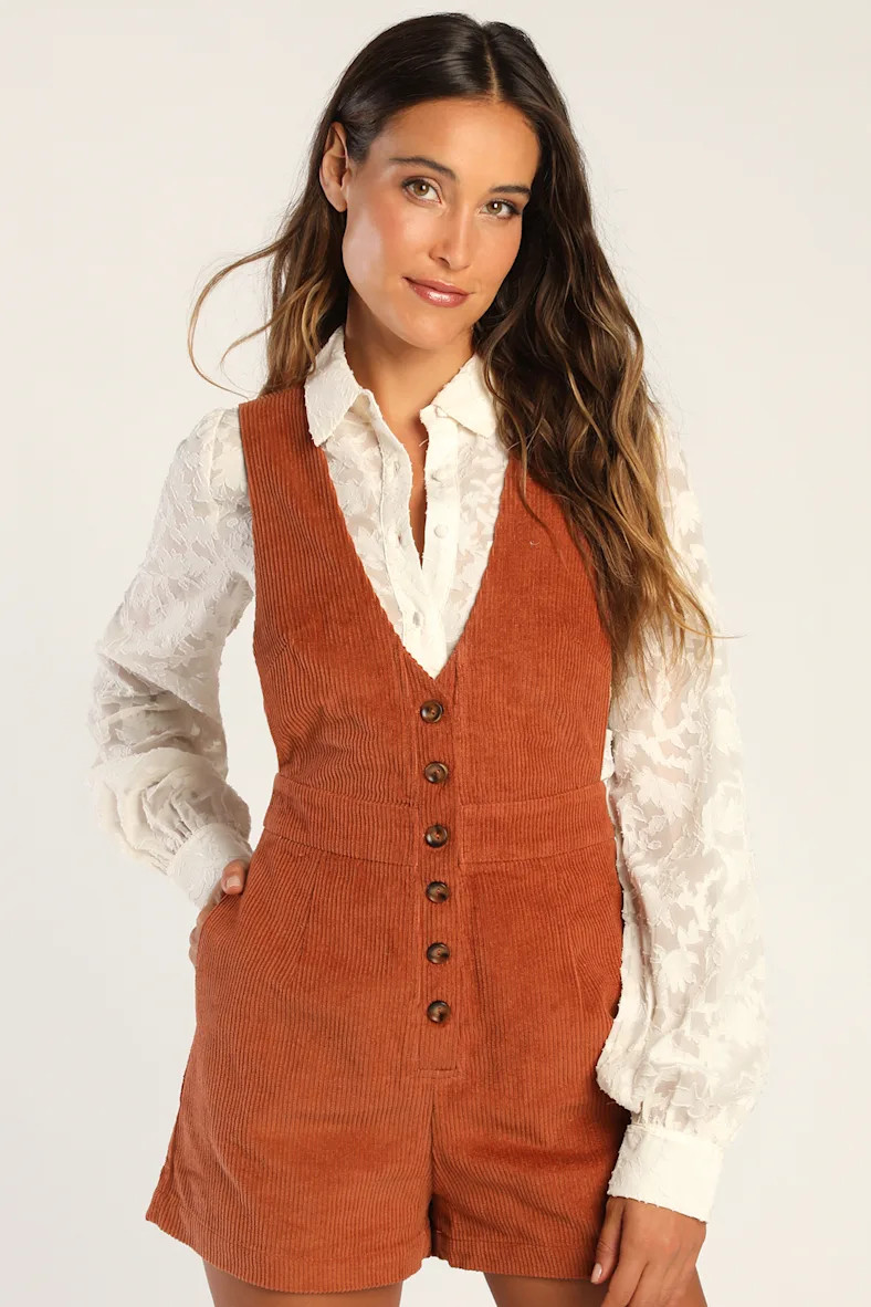 Adorable Autumn Rust Orange Corduroy Romper | Lulus (US)