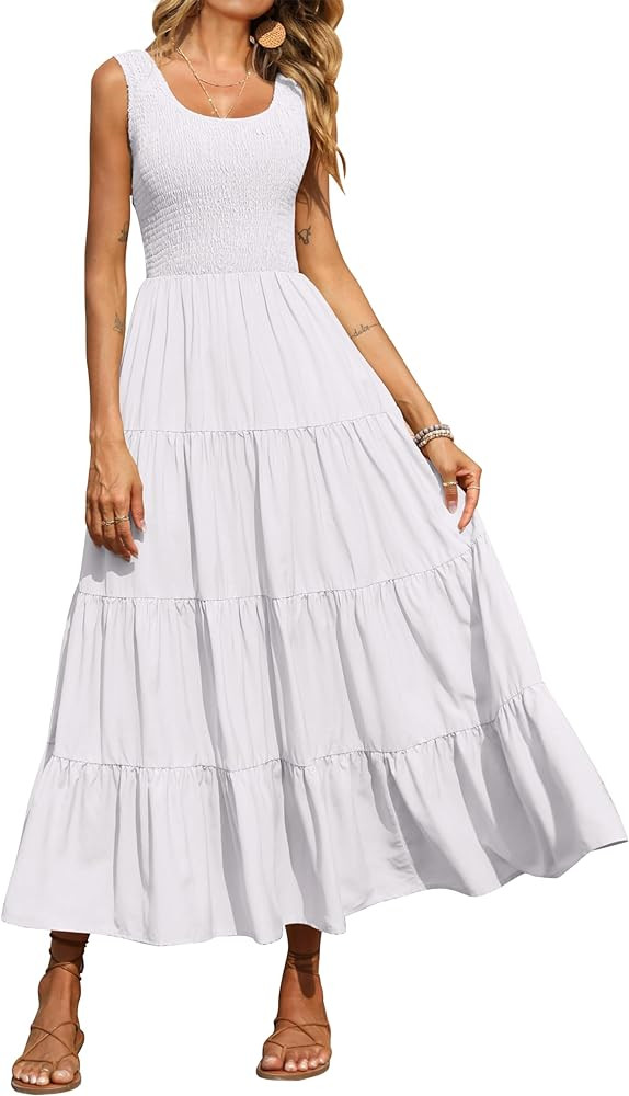 PRETTYGARDEN Women's 2024 Casual Loose Plain Maxi Sundress Smocked Tank Dress Sleeveless Summer B... | Amazon (US)