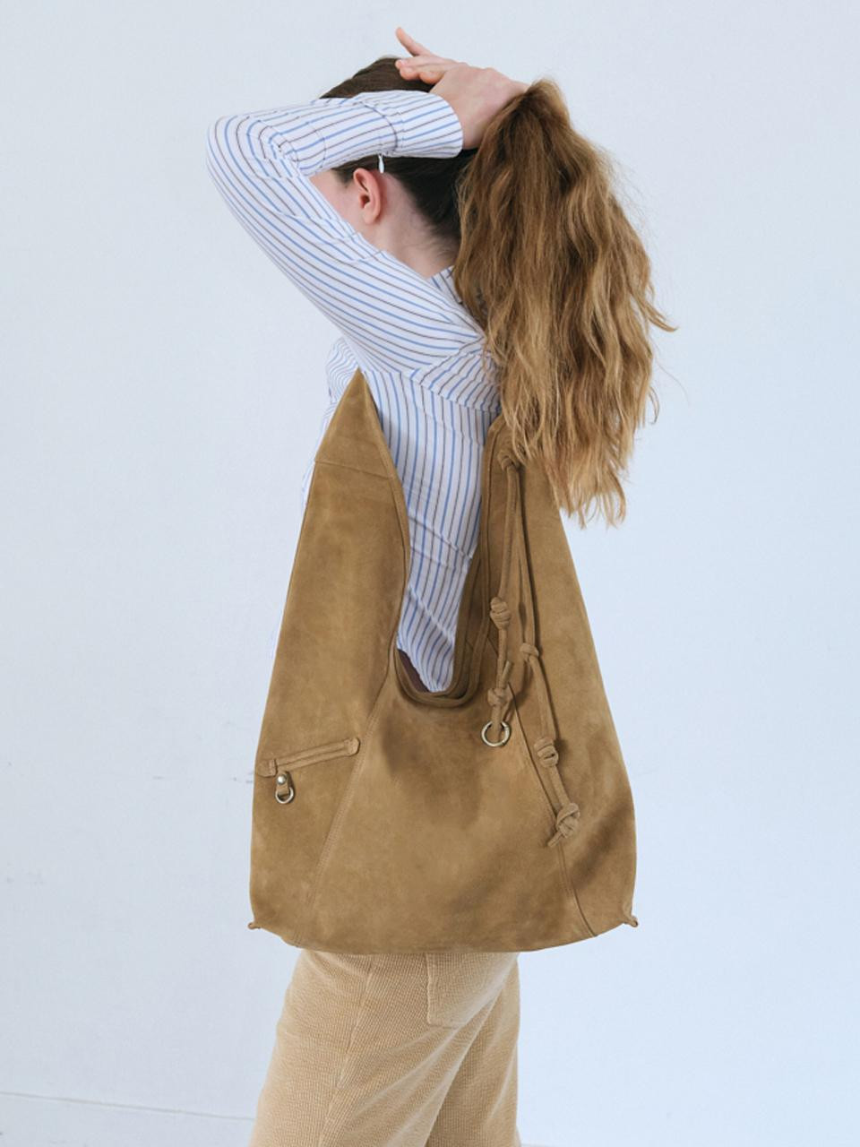 Knotted Layer Suede Leather Bag [Caramel] | W Concept (US)
