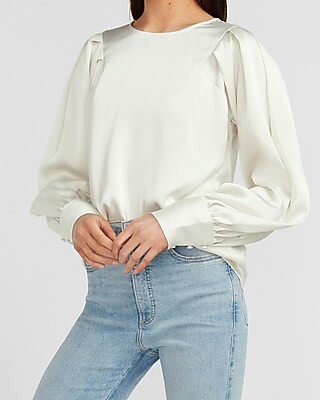 Satin Pleated Balloon Sleeve Top | Express