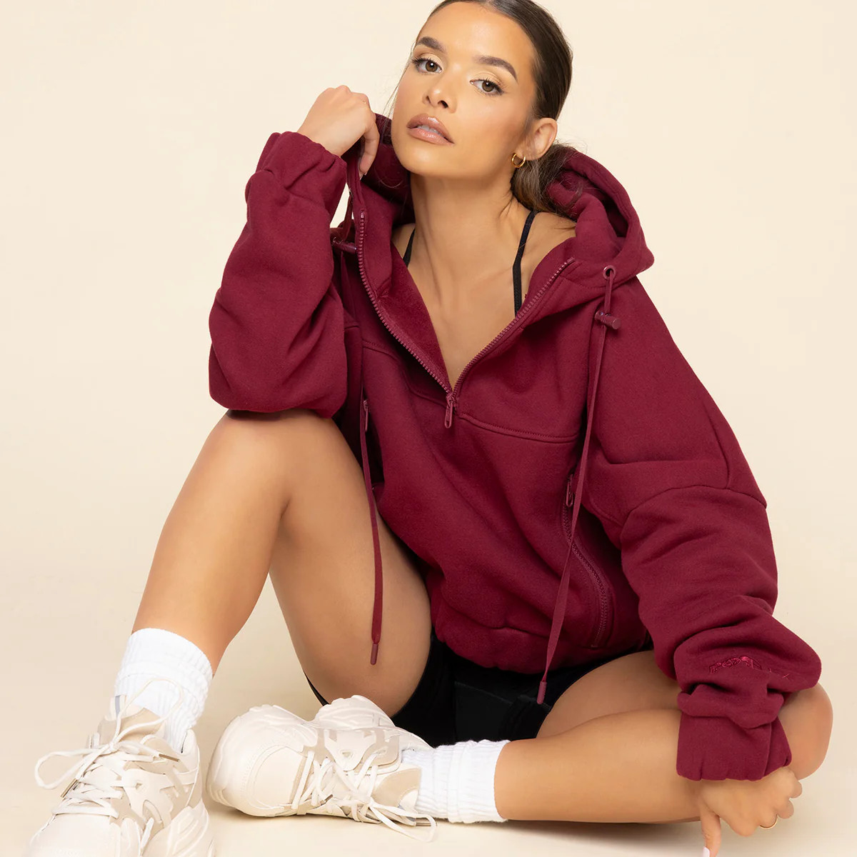 Half Zip Warm Up Hoodie - Crimson | POPFLEX