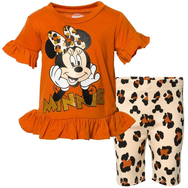 Disney Minnie Mouse Toddler Girls Peplum T-Shirt and Bike Shorts Outfit Set Toddler to Little Kid | Walmart (US)