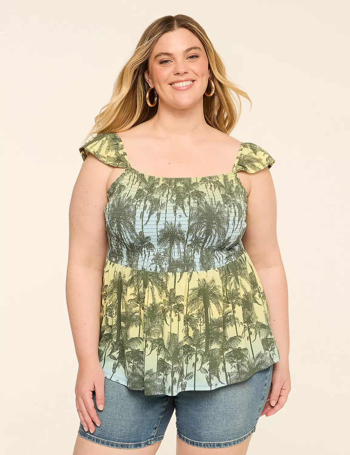 Eyelet-Sleeve Smocked Peplum Top | LaneBryant | Lane Bryant (US)