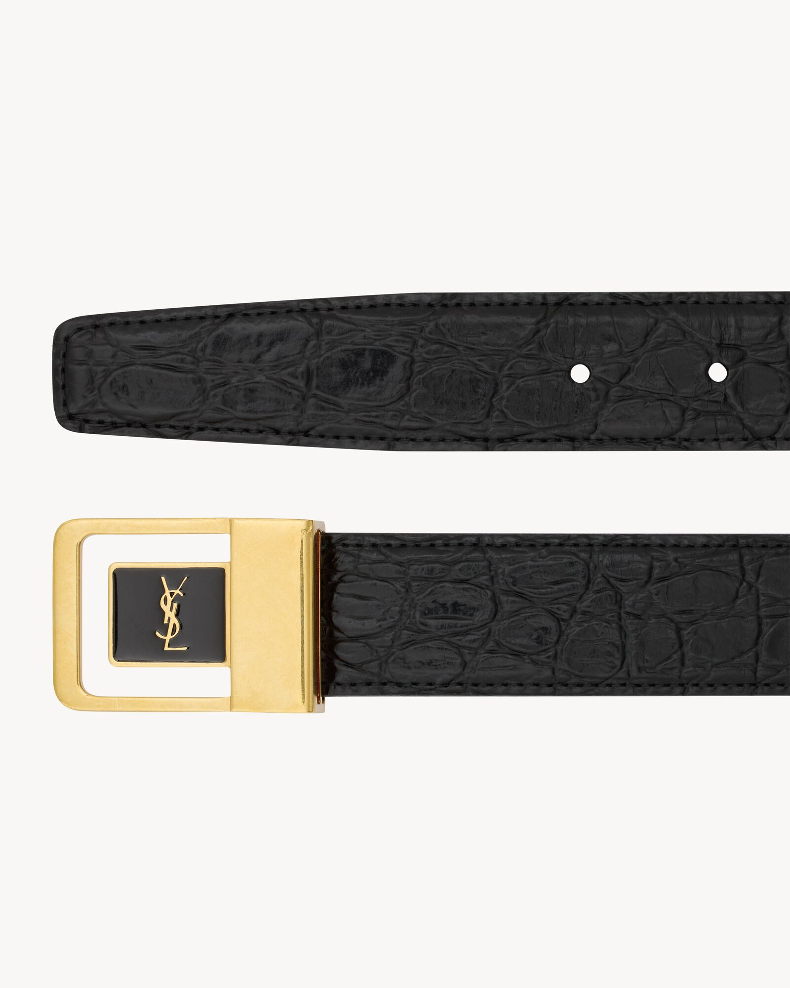 Belt with square buckle adorned with the CASSANDRE. | Saint Laurent Inc. (Global)