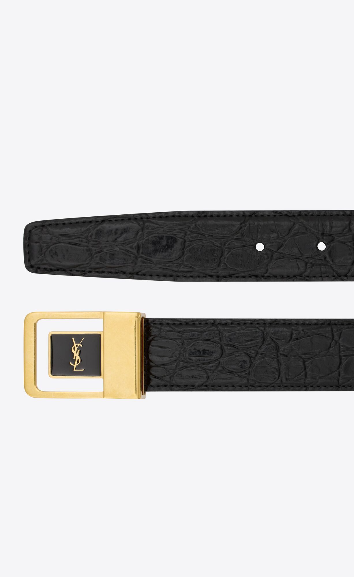 Belt with square buckle adorned with the CASSANDRE. | Saint Laurent Inc. (Global)