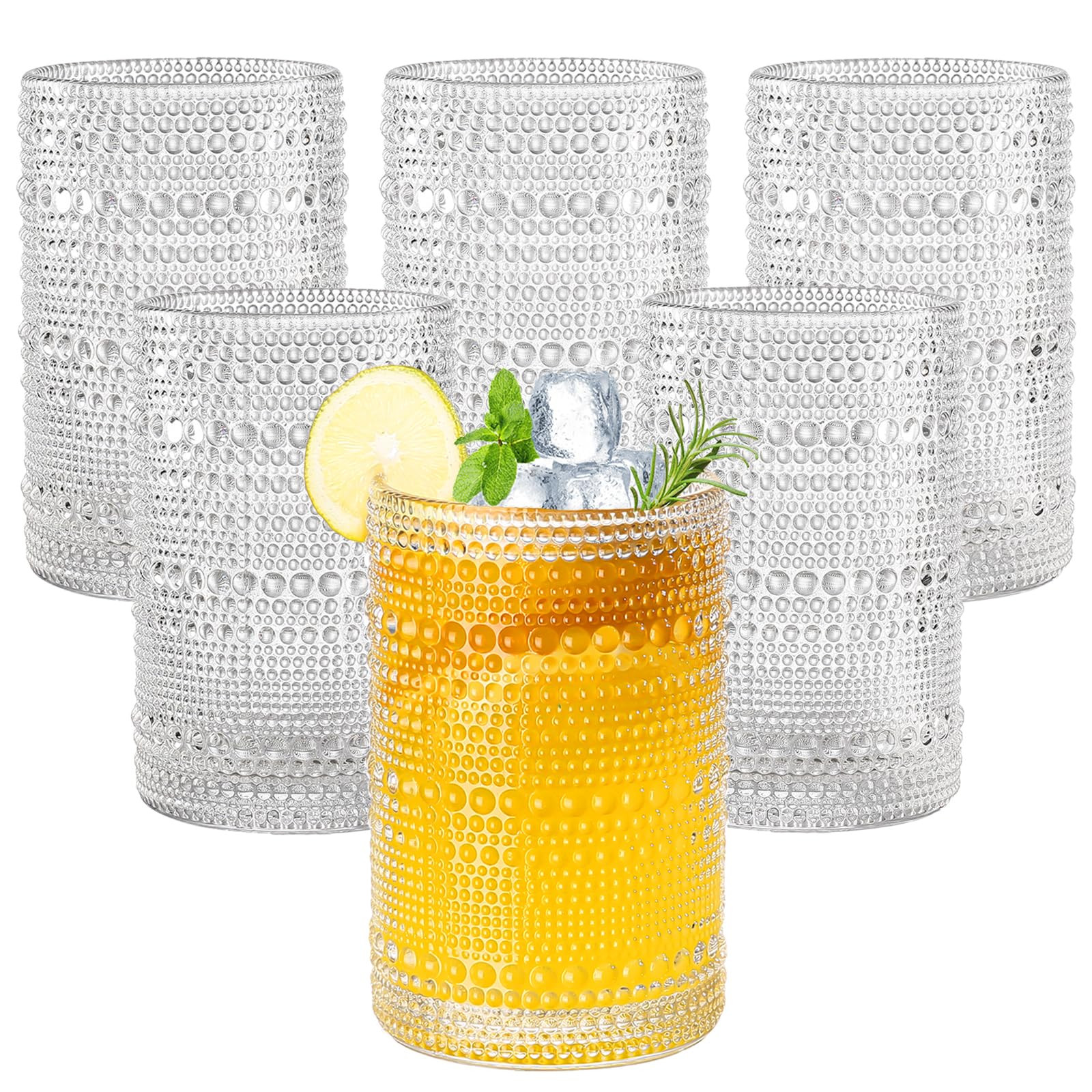 15oz Hobnail Drinking Glasses Set of 6,Clear Vintage Glassware Embossed Water Tumbler,Cocktail Gl... | Amazon (US)