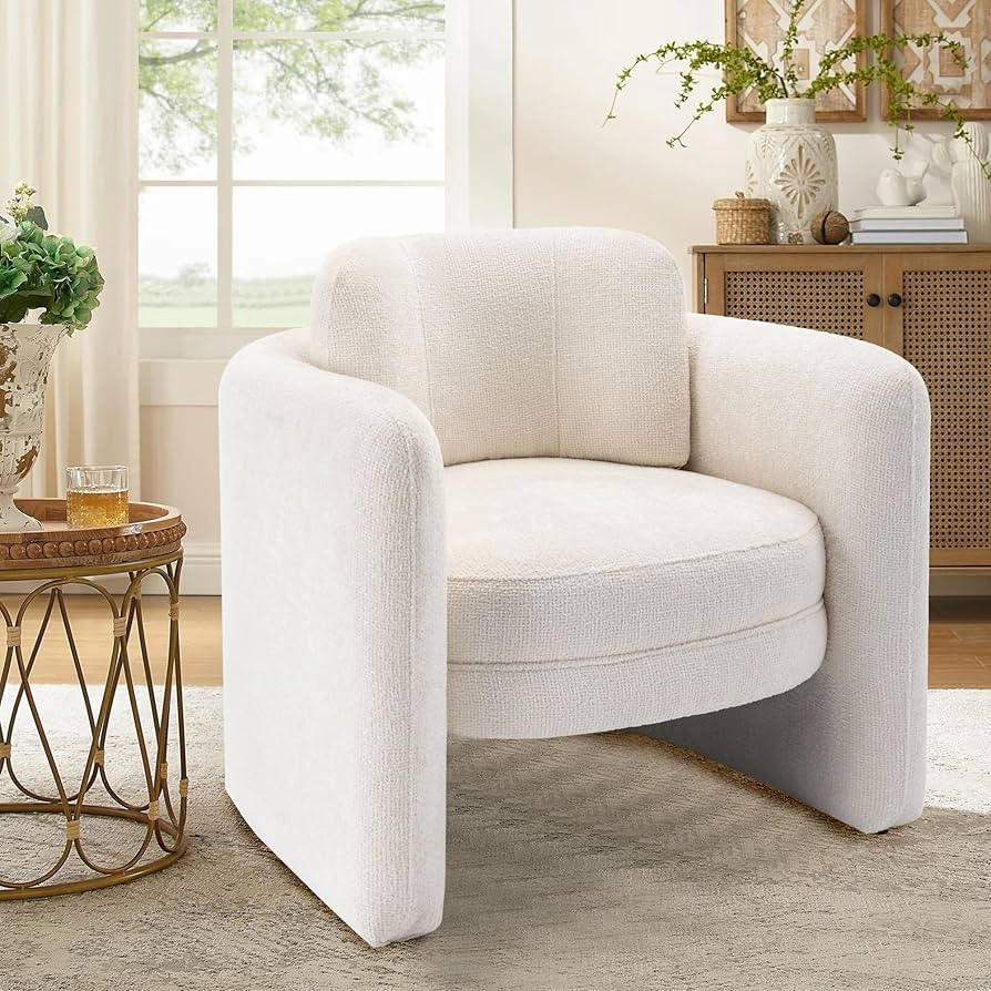 mikibama Modern Barrel Accent Chairs, Mid Century Comfy Round Armchairs with Thick Upholstered, W... | Amazon (US)